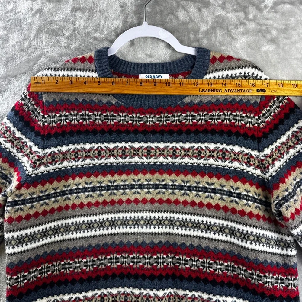 Old Navy SoSoft Sweater Mens Small Blue Red Gray Fair Isle Crewneck (1877)